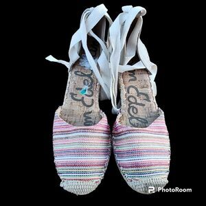 Sam Edelman Vivian Espadrille Wedge Sandal Womens SZ 7.5 Rainbow Boho Hippie Sun